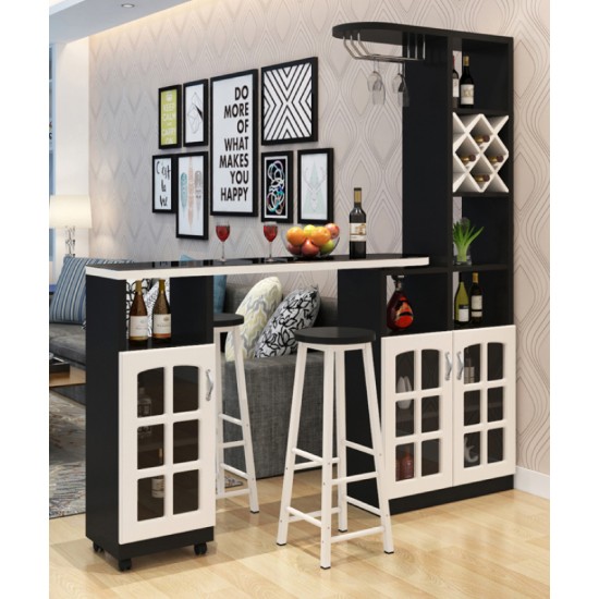 A modern multi-functional partition wall cabinet with a revolving European-style small bar separating the hallway from other rooms