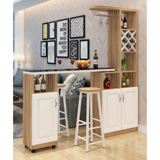 A modern multi-functional partition wall cabinet with a revolving European-style small bar separating the hallway from other rooms