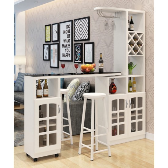 A modern multi-functional partition wall cabinet with a revolving European-style small bar separating the hallway from other rooms