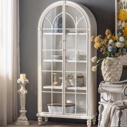 European retro solid wood wine cabinet, multilayer glass door cabinet, living room cabinet