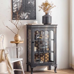Wooden retro cabinet, living room storage cabinet, decorative cabinet with glass, French wine cabinet