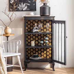 Wooden retro cabinet, living room storage cabinet, decorative cabinet with glass, French wine cabinet