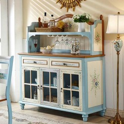 Mediterranean style wine cabinet, three doors, large capacity cabinet, wall integrated storage cabinet