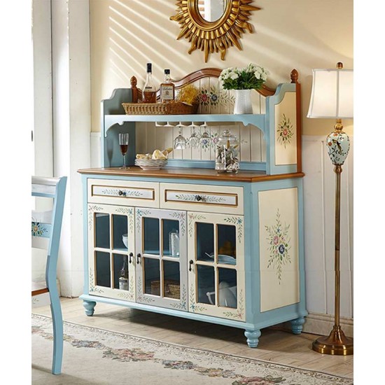 Mediterranean style wine cabinet, three doors, large capacity cabinet, wall integrated storage cabinet