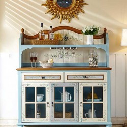 Mediterranean style wine cabinet, three doors, large capacity cabinet, wall integrated storage cabinet
