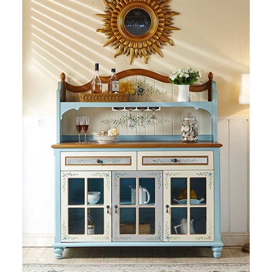 Mediterranean style wine cabinet, three doors, large capacity cabinet, wall integrated storage cabinet
