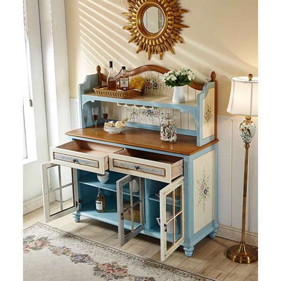 Mediterranean style wine cabinet, three doors, large capacity cabinet, wall integrated storage cabinet
