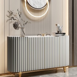 Italian luxury solid wood oval cabinet light sideboard with marble top postmodern style 