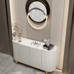 Italian luxury solid wood oval cabinet light sideboard with marble top postmodern style 
