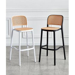 Cool and contemporary, Nordic bar stool with cooling rattan material and plastic build