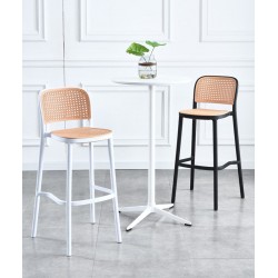 Cool and contemporary, Nordic bar stool with cooling rattan material and plastic build