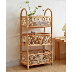 Rattan woven multilayer simple shelf, living room storage rack, rattan flower stand