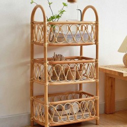 Rattan woven multilayer simple shelf, living room storage rack, rattan flower stand
