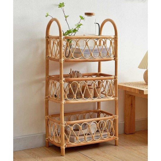 Rattan woven multilayer simple shelf, living room storage rack, rattan flower stand