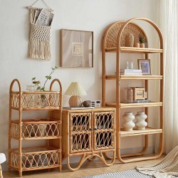 Rattan woven multilayer simple shelf, living room storage rack, rattan flower stand