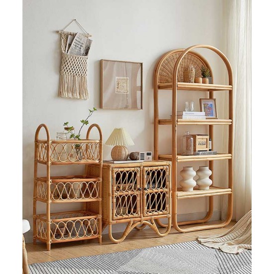 Rattan woven multilayer simple shelf, living room storage rack, rattan flower stand