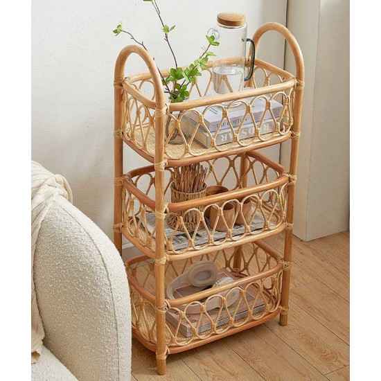 Rattan woven multilayer simple shelf, living room storage rack, rattan flower stand