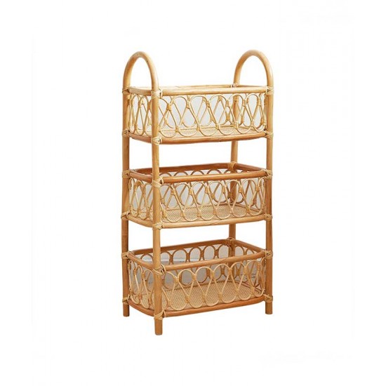 Rattan woven multilayer simple shelf, living room storage rack, rattan flower stand