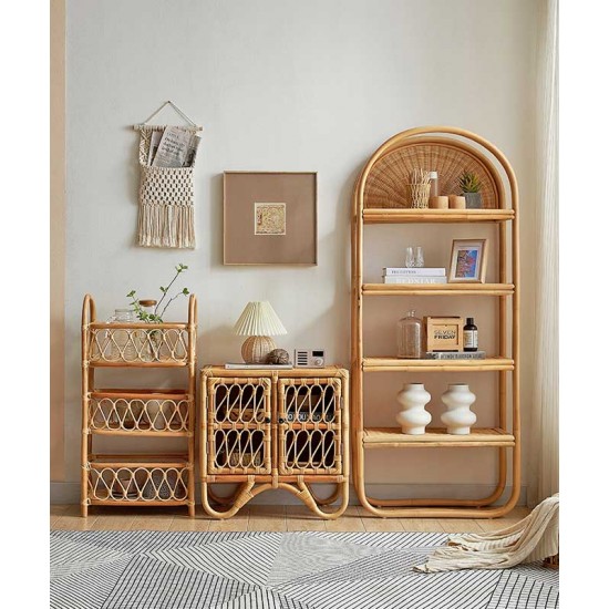 Rattan woven multilayer simple shelf, living room storage rack, rattan flower stand