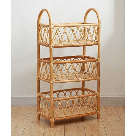 Rattan woven multilayer simple shelf, living room storage rack, rattan flower stand