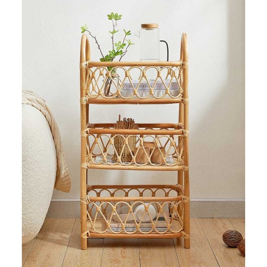 Rattan woven multilayer simple shelf, living room storage rack, rattan flower stand