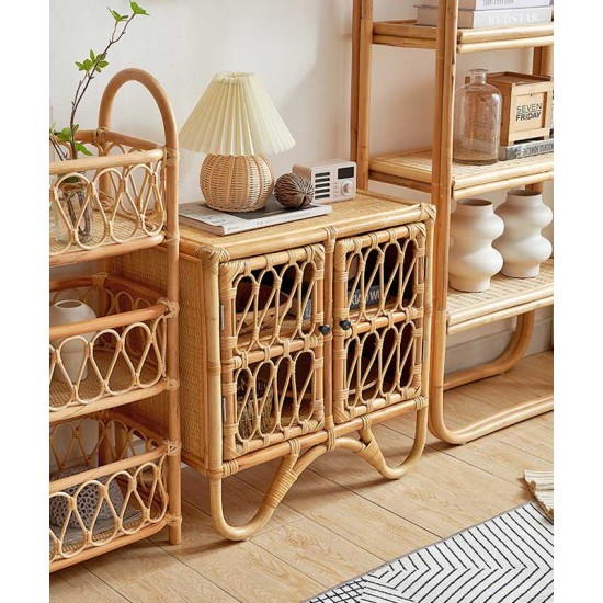 Rattan woven multilayer simple shelf, living room storage rack, rattan flower stand