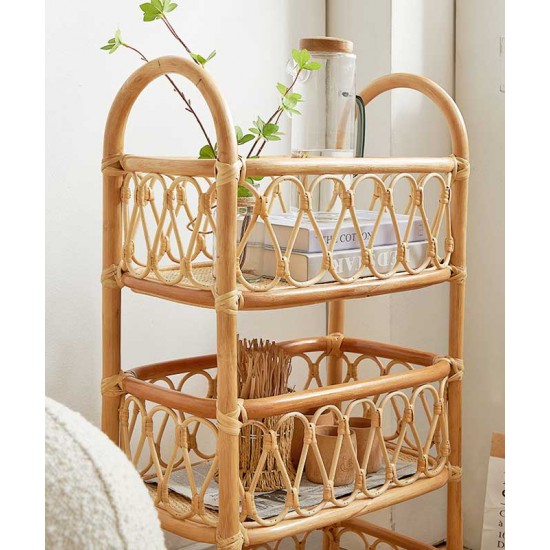 Rattan woven multilayer simple shelf, living room storage rack, rattan flower stand