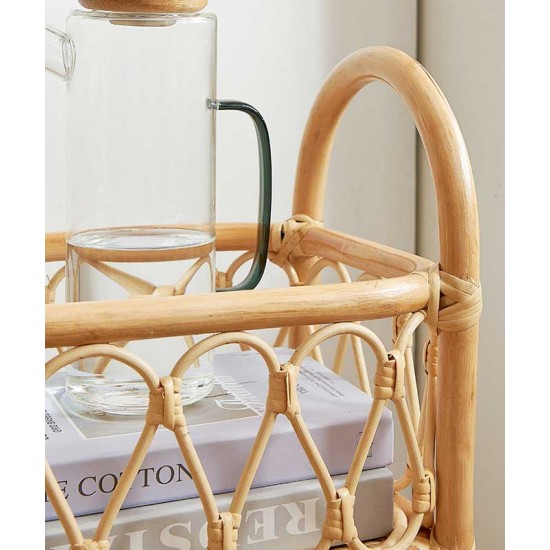 Rattan woven multilayer simple shelf, living room storage rack, rattan flower stand