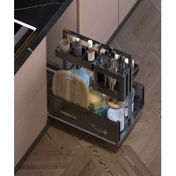 Complete kitchen storage set, versatile drawer, glass case, and spice basket for organized kitchen essentials
