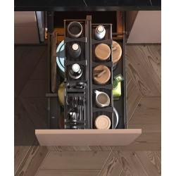 Complete kitchen storage set, versatile drawer, glass case, and spice basket for organized kitchen essentials