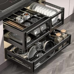 Simplify kitchen organization with versatile drawer space for dishes and a functional kitchen cabinet