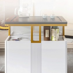 Сombined multi-functional square small tea table and chair mobile movable tea cart with automatic boiling system USB charger