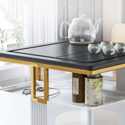 Сombined multi-functional square small tea table and chair mobile movable tea cart with automatic boiling system USB charger