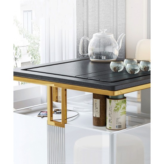Сombined multi-functional square small tea table and chair mobile movable tea cart with automatic boiling system USB charger