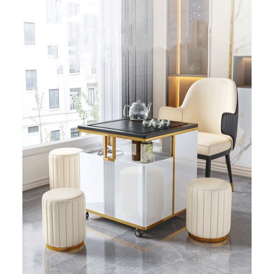 Сombined multi-functional square small tea table and chair mobile movable tea cart with automatic boiling system USB charger