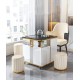 Сombined multi-functional square small tea table and chair mobile movable tea cart with automatic boiling system USB charger