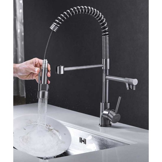 German kitchen faucet, hot and cold water sink, kitchen sink faucet, full copper swivel telescopic faucet