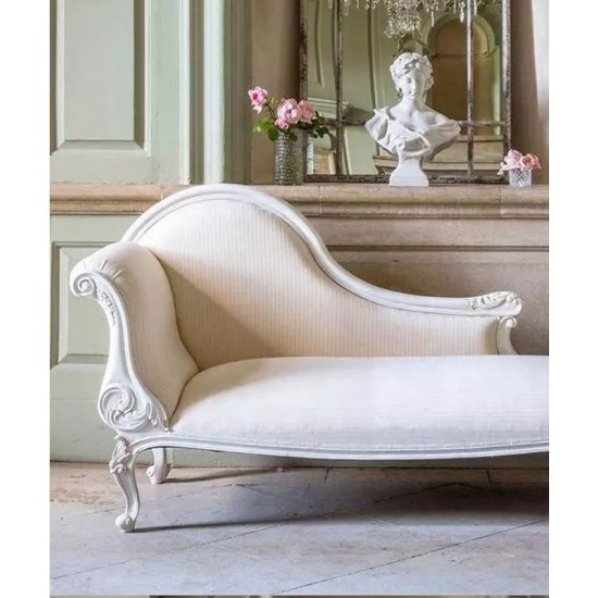 Luxurious French-style chaise longue Comfortable upholstered artistic chaise longue sofa with elegant solid wood back