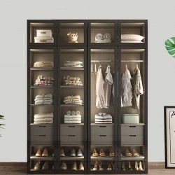 Modern minimalist wardrobe, Scandinavian double door wardrobe, glass door wardrobe, combination top cabinet with light