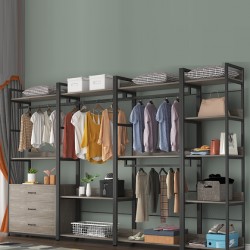 Floor-to-ceiling open walk-in luxury cloakroom, open walk-in cloakroom combination cabinet, metal rack corner hanging clothes