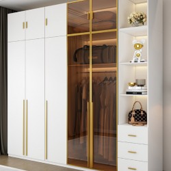 Luxury modern minimalist wardrobe with solid wood glass door cloakroom three four five six eight door large wardrobe