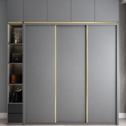 Modern large wardrobe home combination sliding door light luxury wardrobe with top cabinet four and six door panel