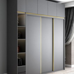 Modern large wardrobe home combination sliding door light luxury wardrobe with top cabinet four and six door panel