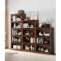 Solid wood bookcase simple shelf with glass door bookcase work combination wall bookshelf cabinet