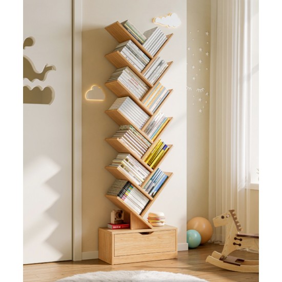 A simple multi-shelf floor-to-ceiling bookcase, reative narrow bookcase, multi-layer bedside reading rack bay window