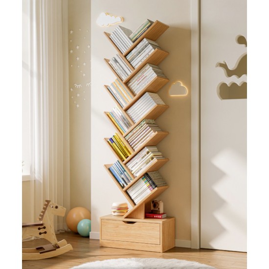 A simple multi-shelf floor-to-ceiling bookcase, reative narrow bookcase, multi-layer bedside reading rack bay window
