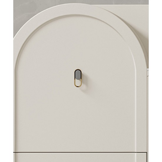 Cream-style ultra-thin shoe cabinet for narrow corridors slim cabinet with stool high quality texture unique arched doors design