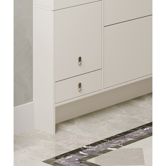Cream-style ultra-thin shoe cabinet for narrow corridors slim cabinet with stool high quality texture unique arched doors design