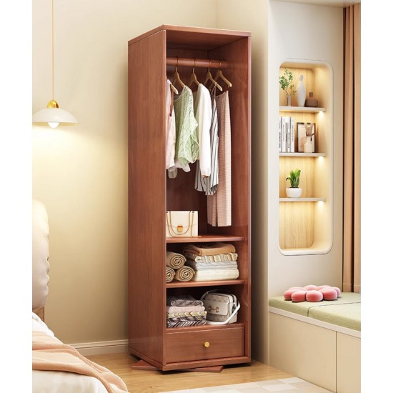 Dressing mirror, solid wood full body mirror, rotatable home floor mirror, mirror with hanging storage cabinet for bedroom