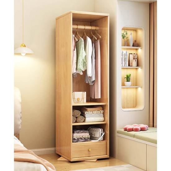 Dressing mirror, solid wood full body mirror, rotatable home floor mirror, mirror with hanging storage cabinet for bedroom